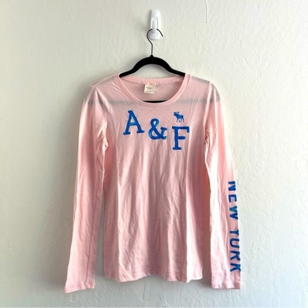 Y2K Abercrombie & Fitch Baby Pink Fitted Long Sleeve New York Womens Size Medium